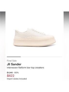 Jil Sander Cream Interwoven Flatform Low-Top Sneakers Size 8